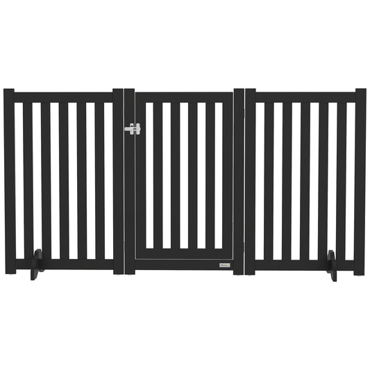 31.5"H Foldable Dog Gate with Door, 3 Panels Freestanding Pet Gate Barriers Indoor with Support Feet, Puppy Fence for Small Medium Dogs, White