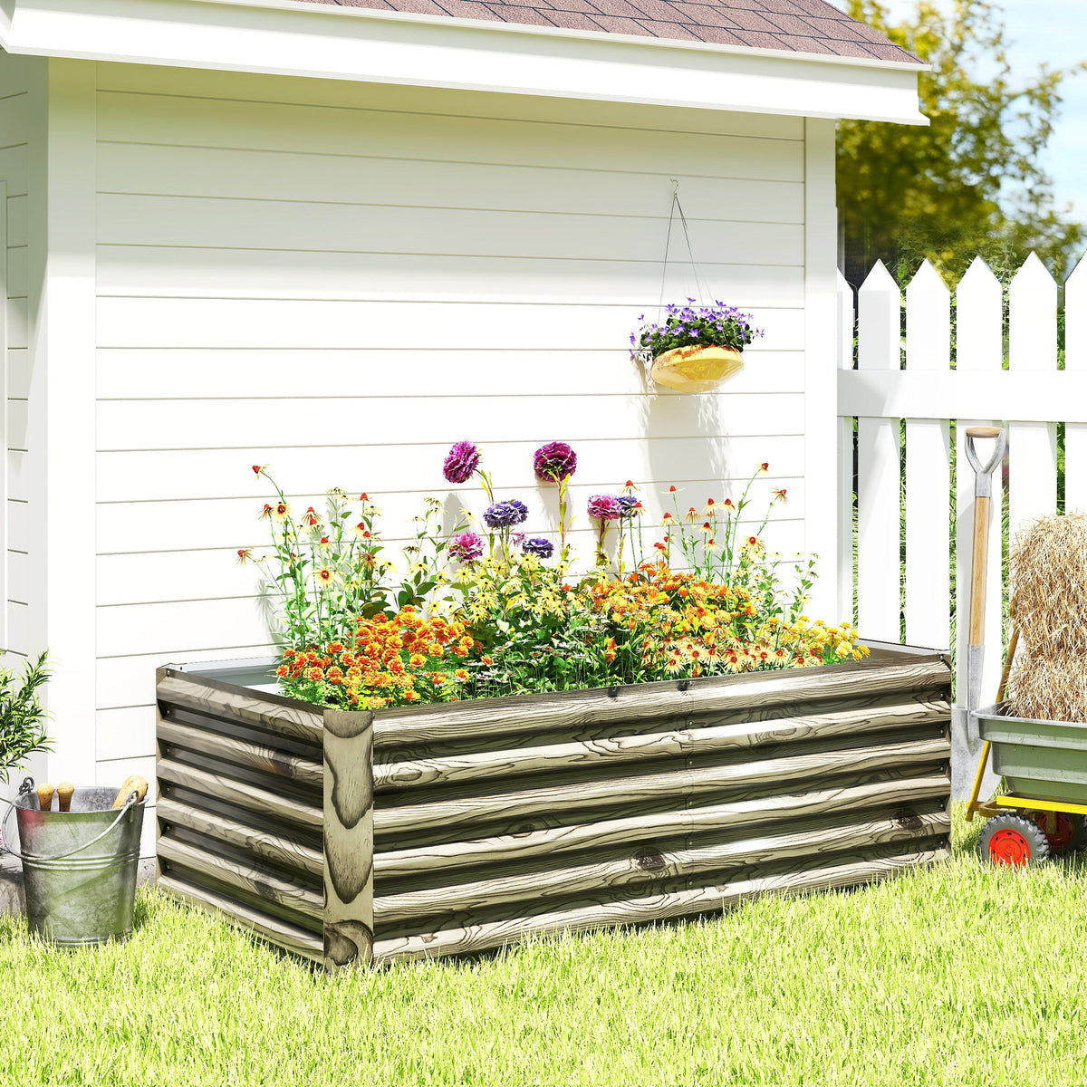 6' x 3' x 2' Raised Garden Bed, Galvanized Planter Box for Growing Flowers, Herbs and Vegetables, Brown