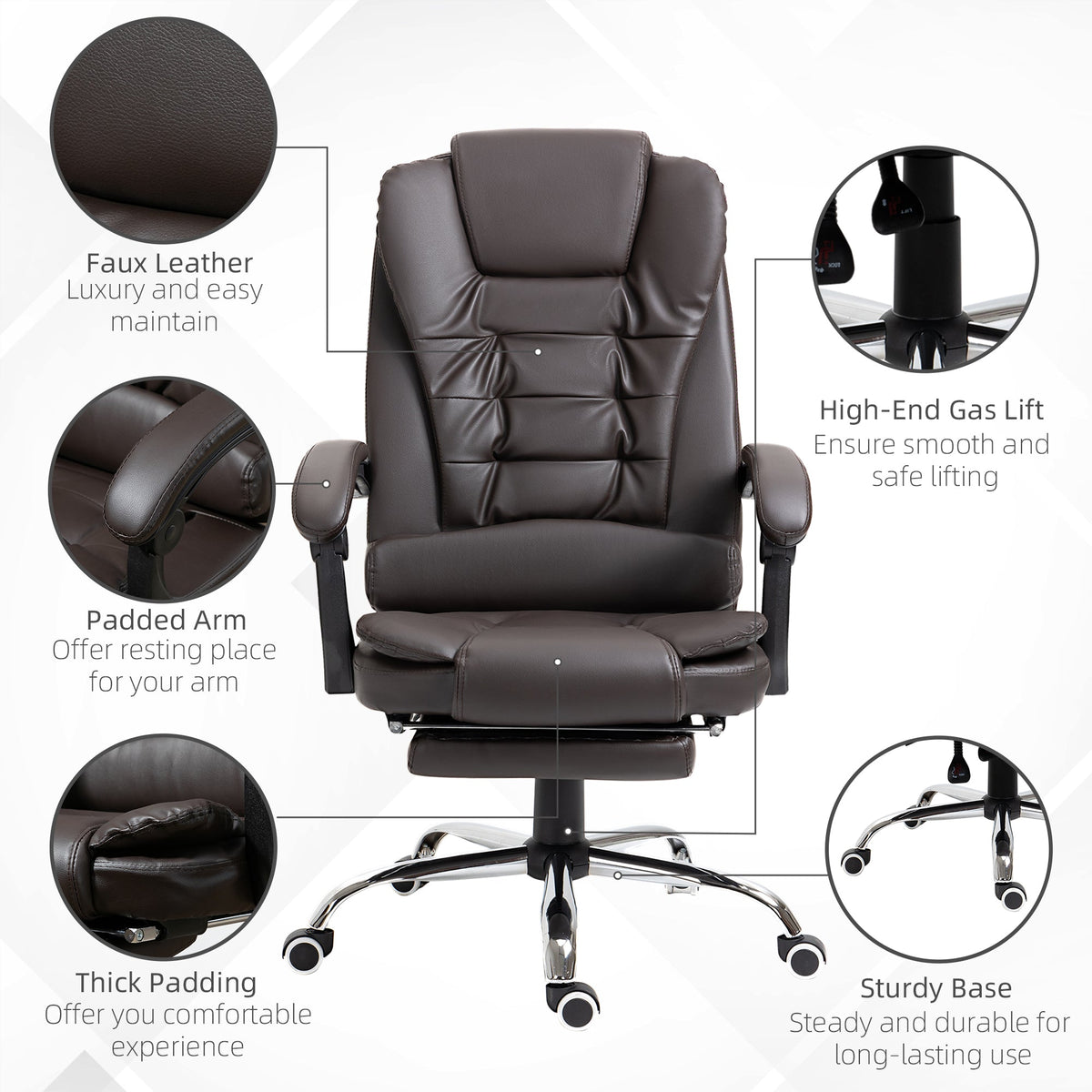 Ergonomic Office Chair with Back Support, PU leather Executive Office Chair with High Back, Retractable Footrest, Black