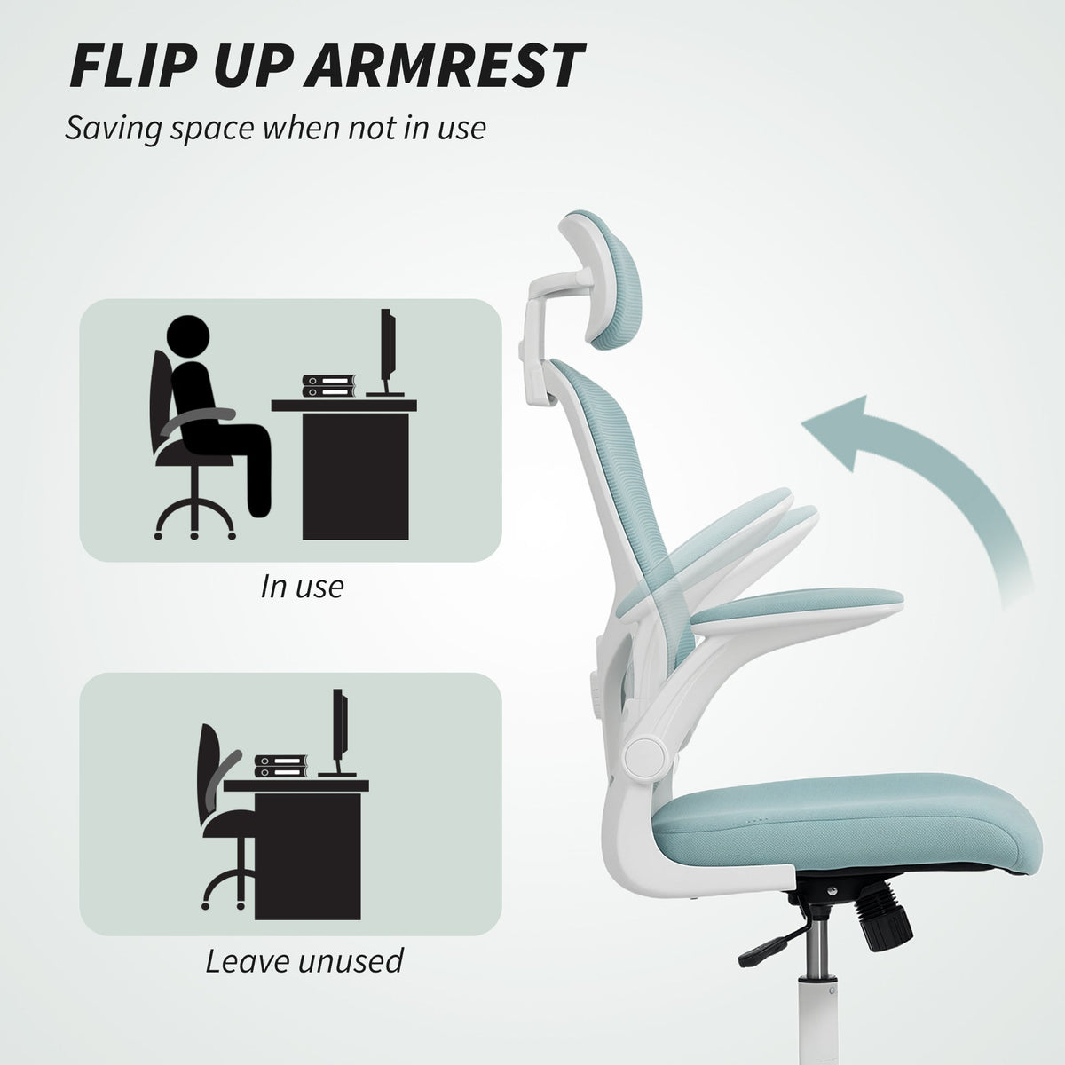 Ergonomic Office Chair, Mesh Desk Chair with Adjustable Headrest, Lumbar Support and Height, Flip-Up Armrests, Black
