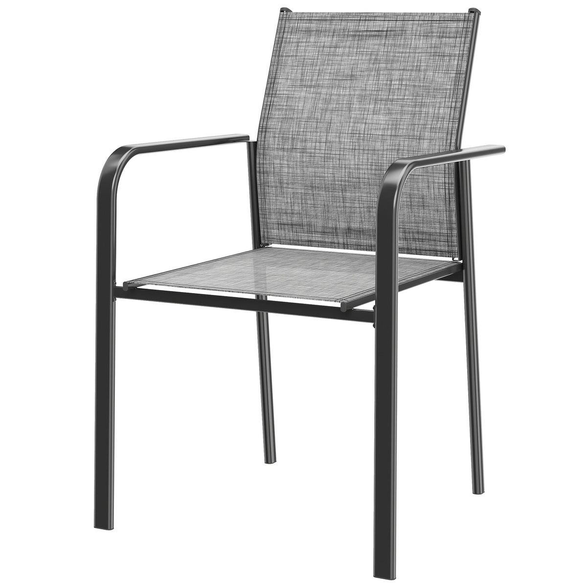 Stackable Patio Chairs Set of 4, Outdoor Dining Chairs with 20" Deep Seat, All Weather Breathable Mesh, Armrests, Black