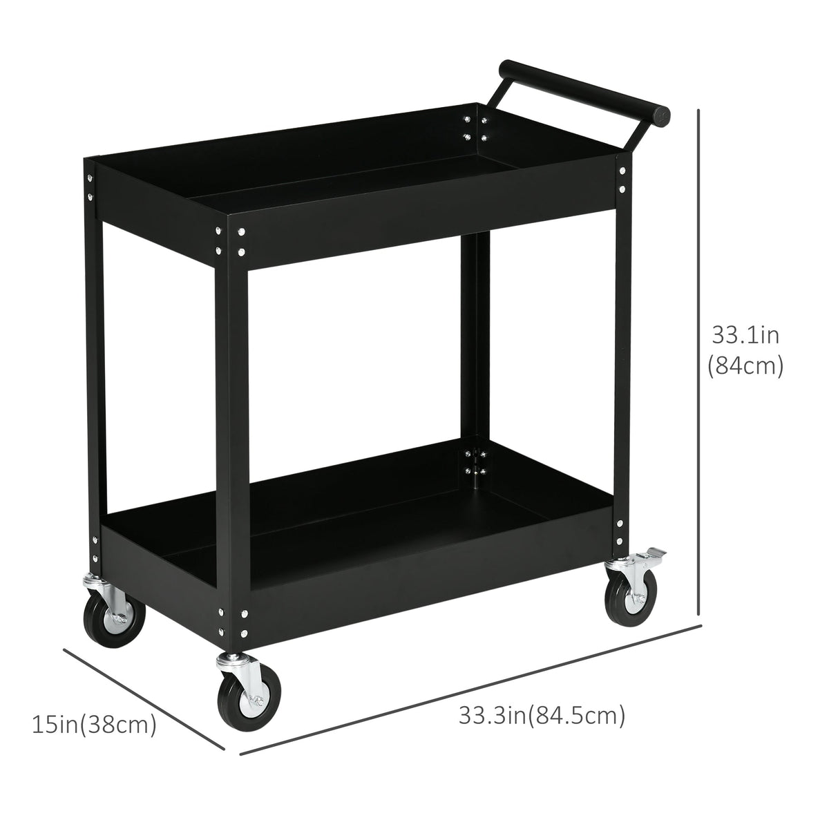 Rolling Tool Cart, 2 Tier Mobile Service Utility Cart with Wheels, Black