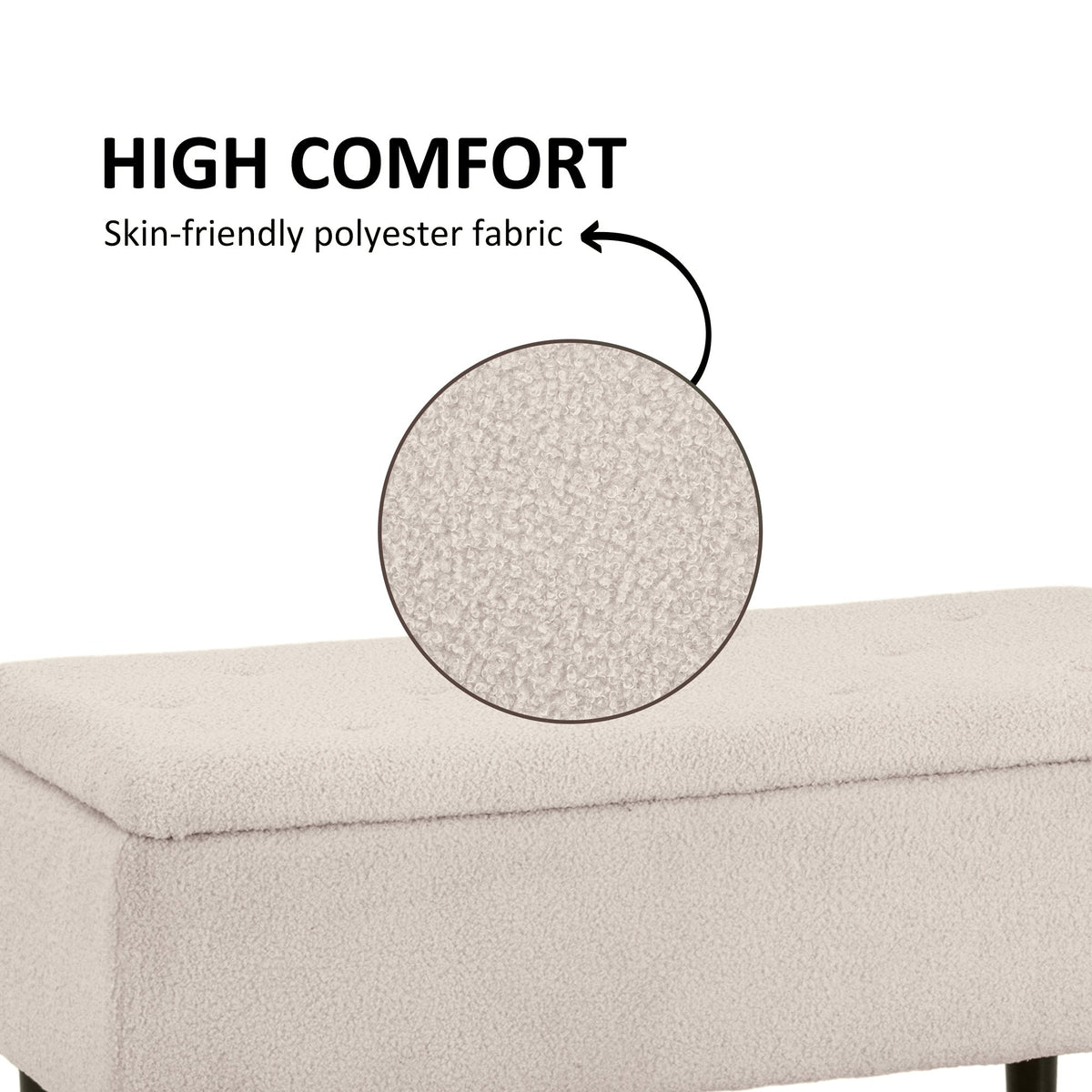 Modern Storage Bench, Ottoman with Storage and Lamb's Wool Upholstery for Living Room, Bedroom, Black