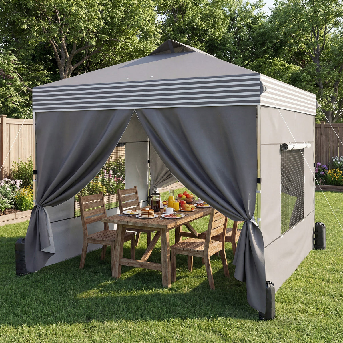 10 x 10 ft Pop Up Canopy Tent with 4 Sidewalls, UPF 50+ 1-Button Push Outdoor Instant Canopy with Wheeled Bag, Dark Grey