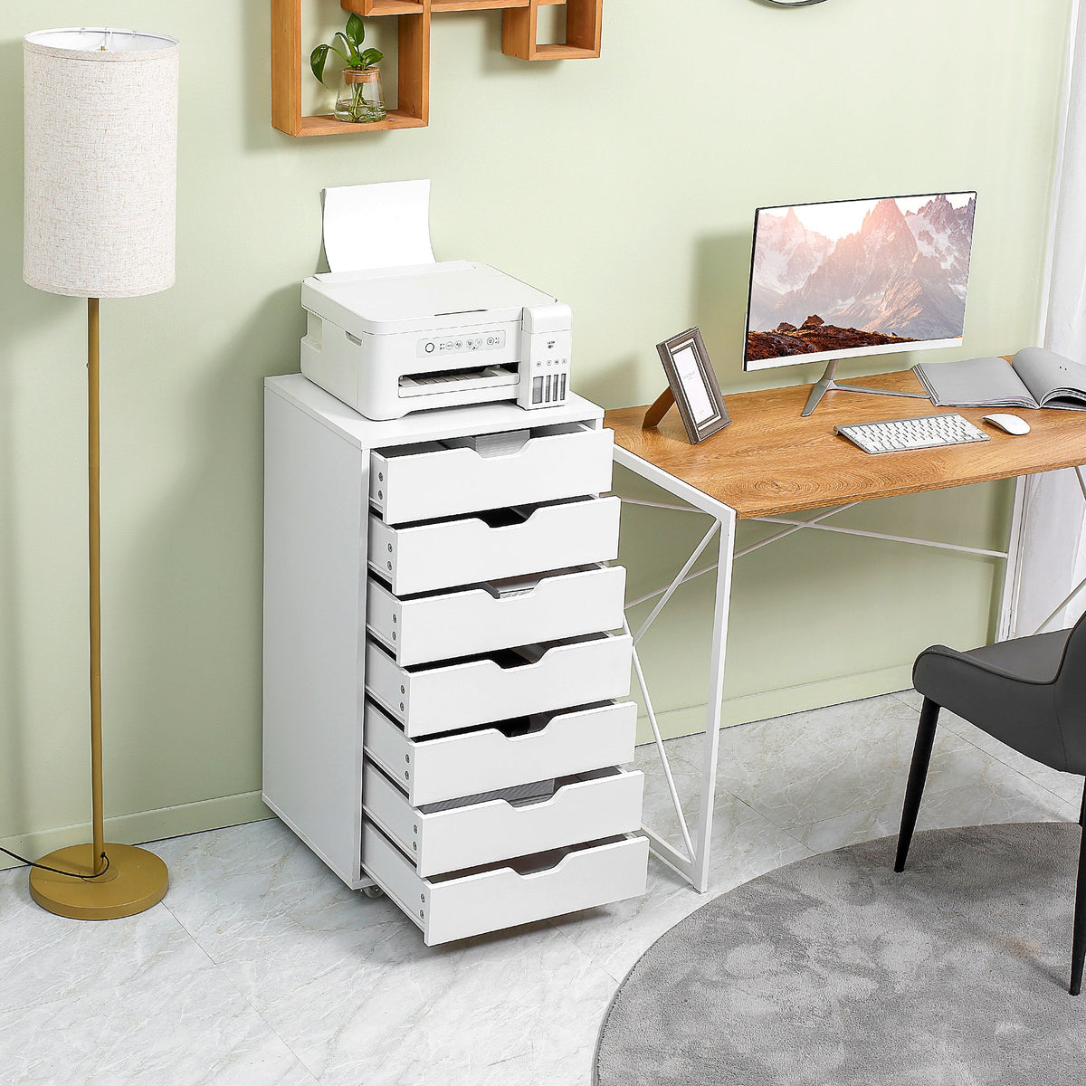 7-drawer Vertical File Cabinet for Home Office, Storage Cabinet with Wheels, 18.7"x15.6"x35.4", Black
