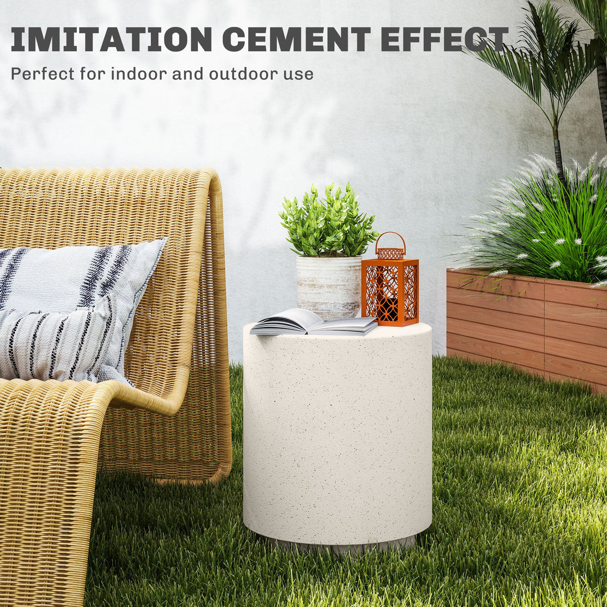 Terrazzo Finish Side Table, 17" Round End Table for Indoor and Outdoor, Charcoal Grey