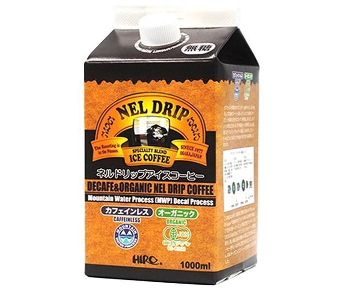 ヒロコーヒー カフェインレスオーガニック ネルドリップアイスコーヒー 1000ml紙パック×12本入【日本出荷】