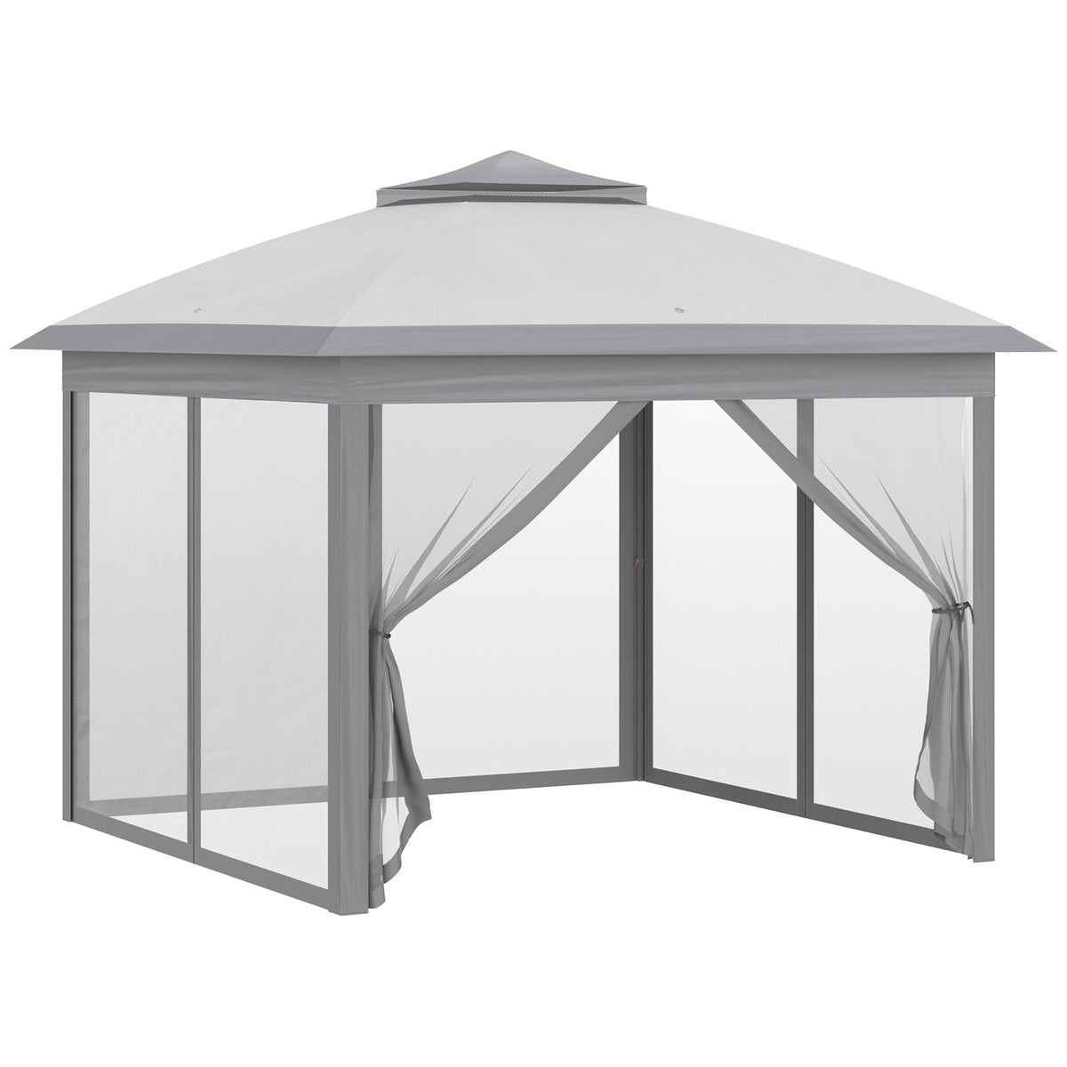 11' x 11' Pop Up Gazebo, Double Roof Foldable Height Adjustable Canopy Tent with Mesh Sidewalls, Carrying Bag, Beige
