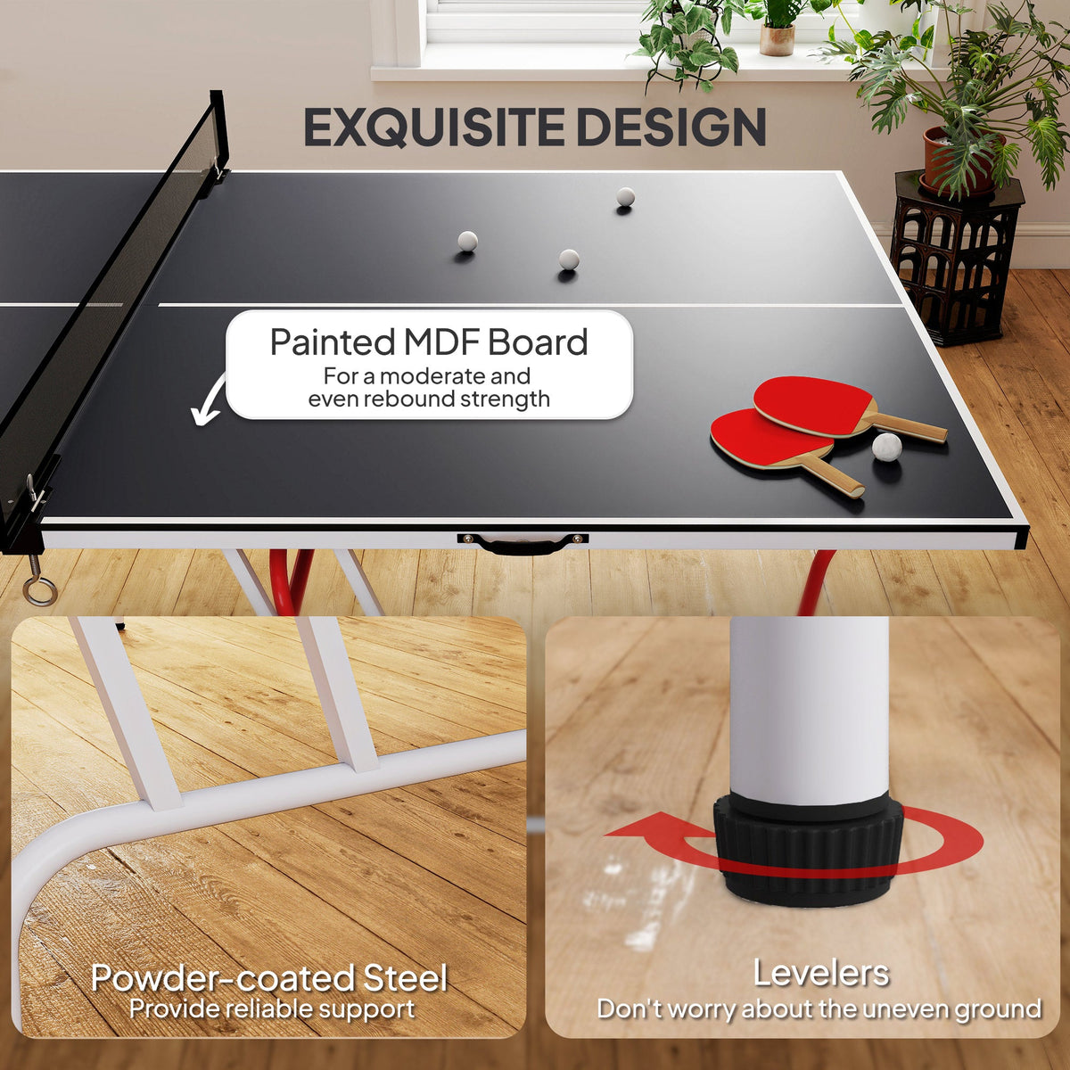 9' x 5' Full Size Table Tennis Table, Folding Ping Pong Table with Paddles and Balls, Dark Grey