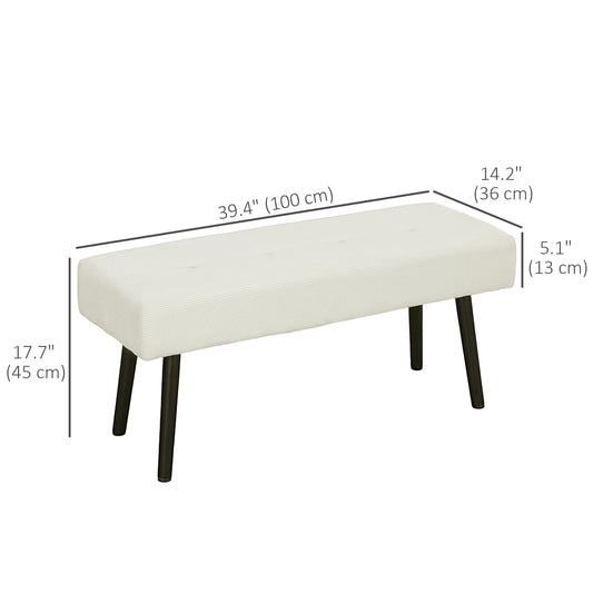 39" Upholstered Ottoman Bench, Corduroy Entryway Bedroom Bench with Padded Seat and Steel Legs for Bedroom, Cream White