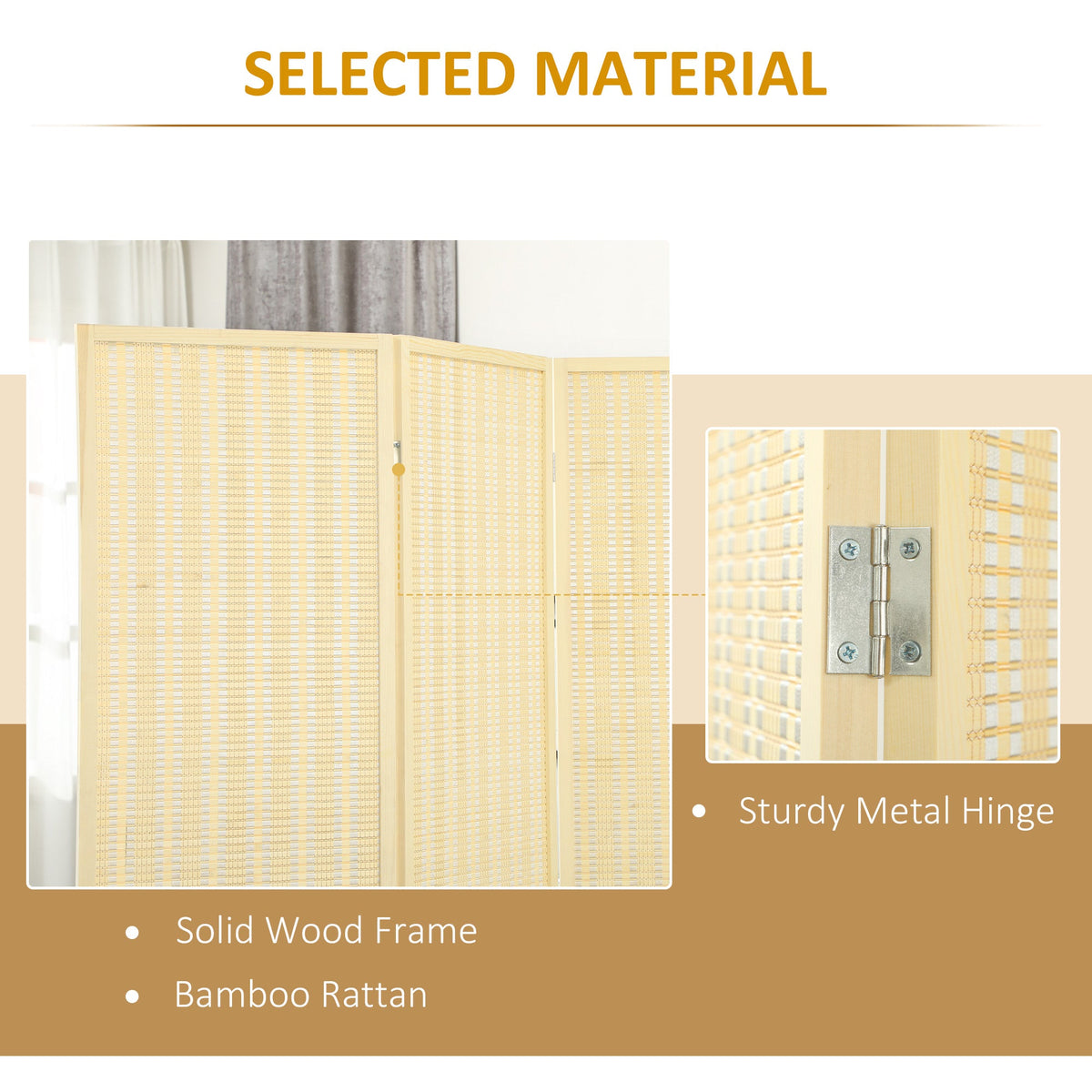 Woven Bamboo Room Divider, 4 Panel Folding Indoor Privacy Screens for Home Office, 71"x71"x0.6", Natural