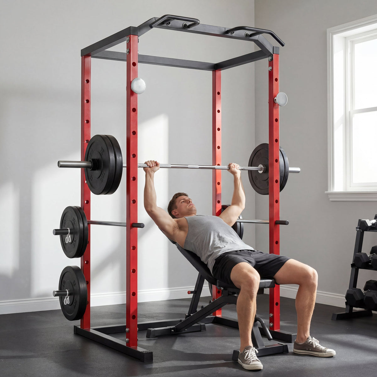 Power Cage, 1000 lbs Capacity Power Rack with Adjustable Height, Squat Rack for Home Gym Strength Training