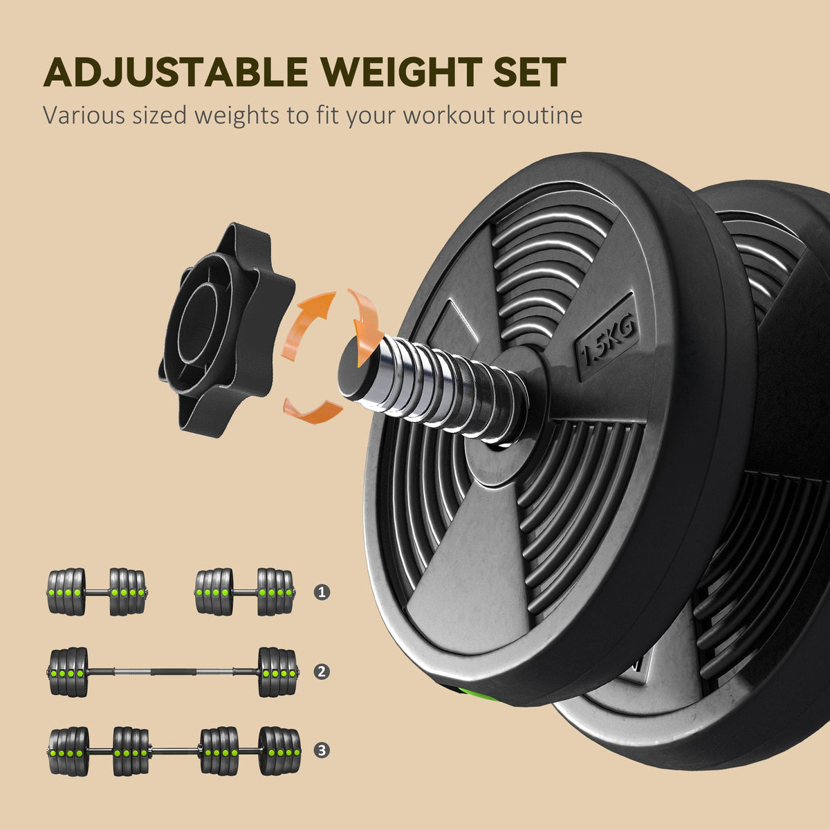 33LBS 2-in-1 Adjustable Barbell & Dumbbells Set, Weights Set with Non-slip Handles for Men and Women Home Gym Training