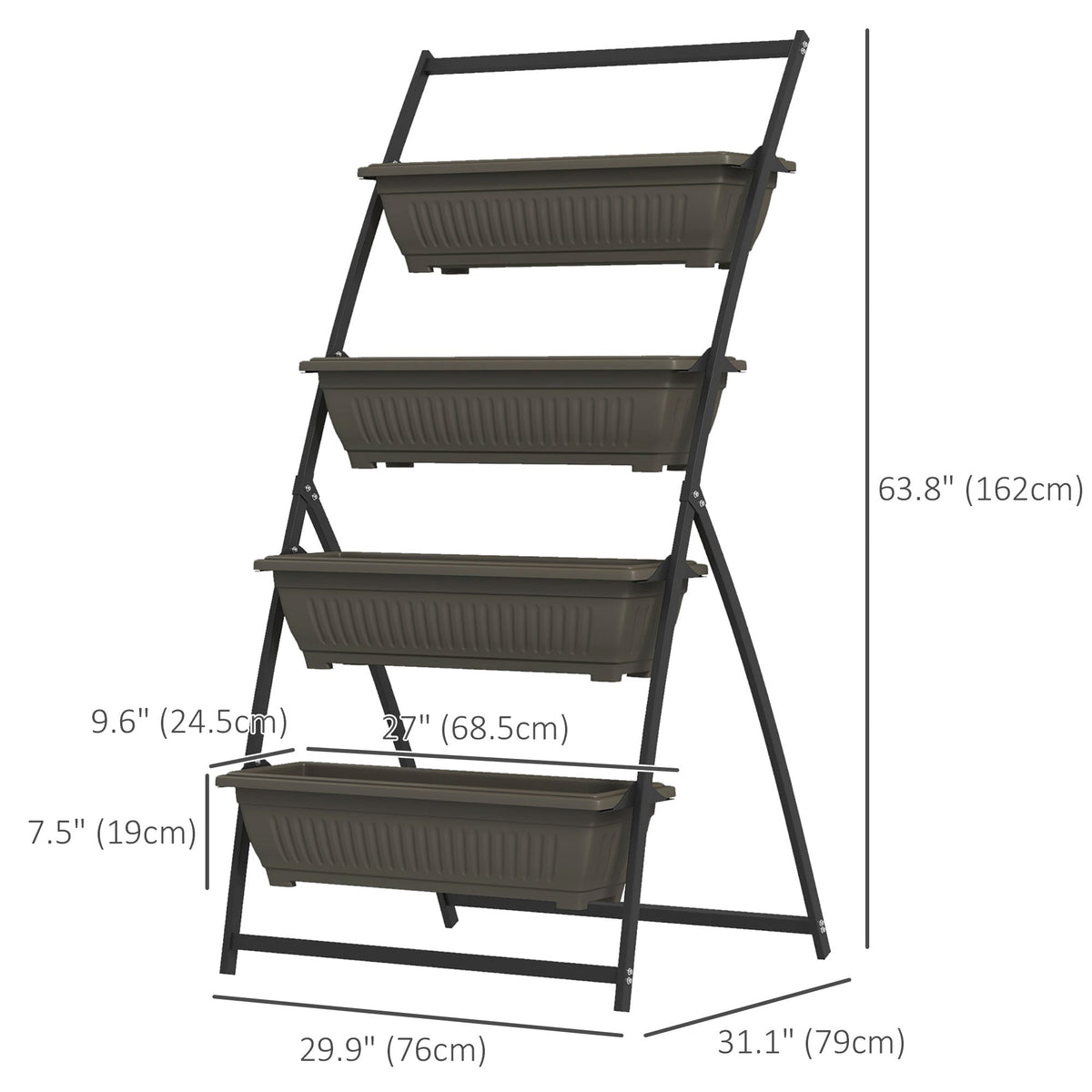 5-Tier Vertical Raised Garden Planter with 5 Boxes, Wheels, Outdoor Plant Stand for Vegetable Flowers, Brown