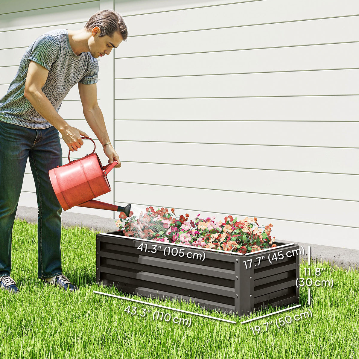 Galvanized Raised Garden Beds, Outdoor Planter Box, Set of 2, for Flowers, Herbs and Vegetables, Black