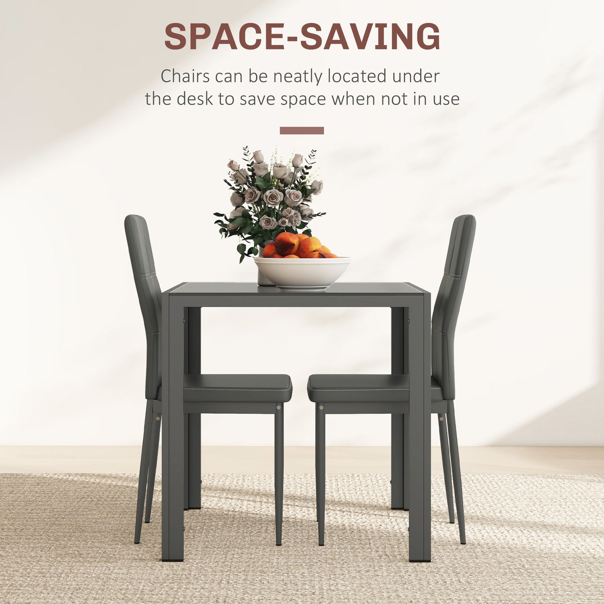 Zaya 3-Piece Rectangular Glass Dining Set for Small Spaces-Grey