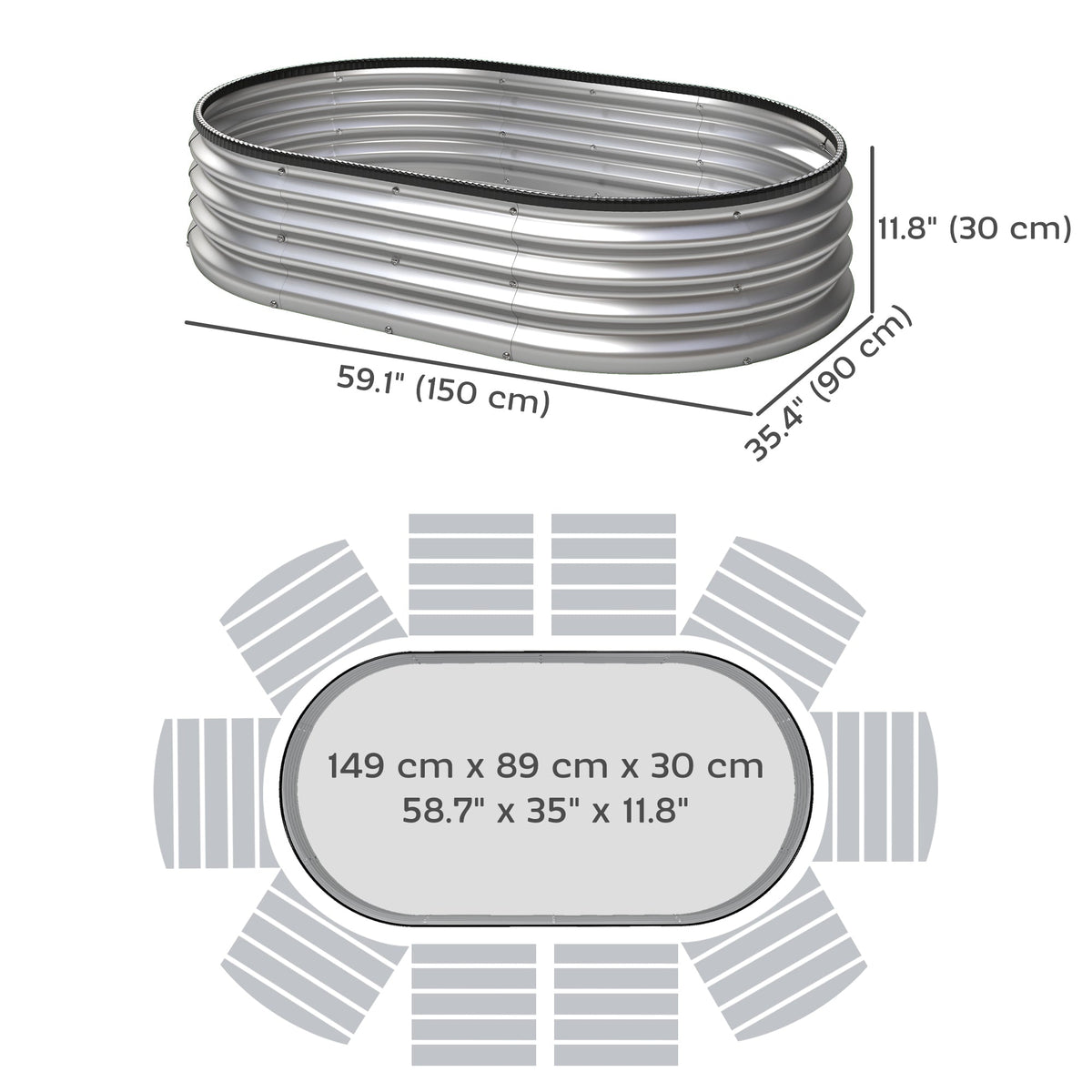 2Pcs Galvanized Raised Garden Bed, 4 x 3 x 1 ft Modular Metal Garden Beds with Rubber Strip Edging, Silver