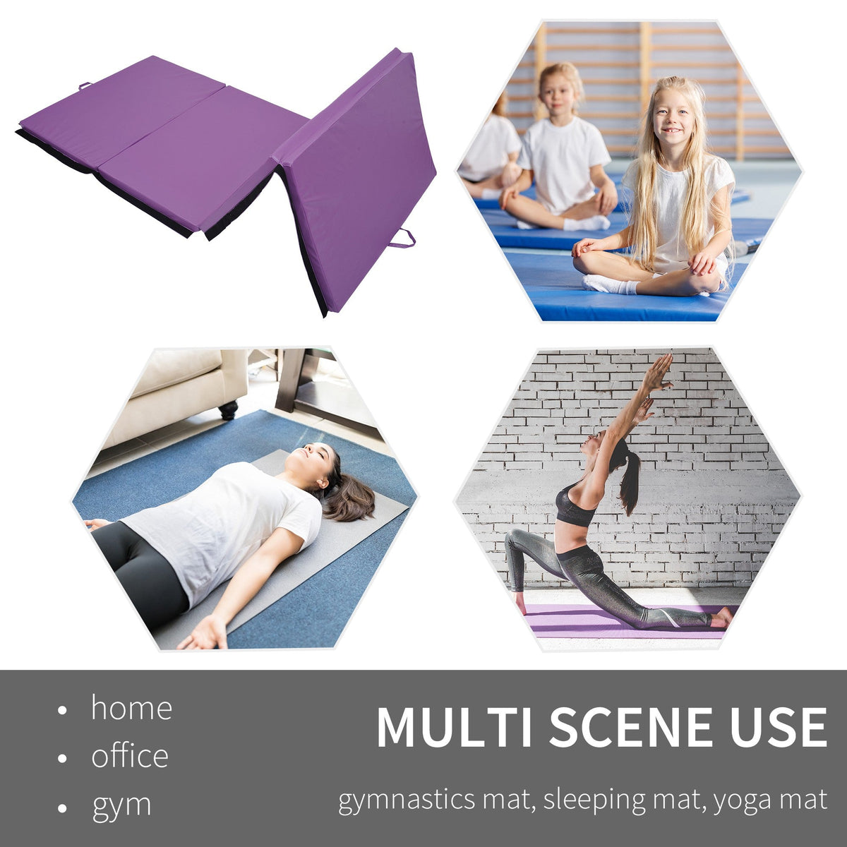 4'x10'x2" Folding Gymnastics Tumbling Mat, Exercise Mat with Carrying Handles for Yoga, MMA, Martial Arts, Dark Blue