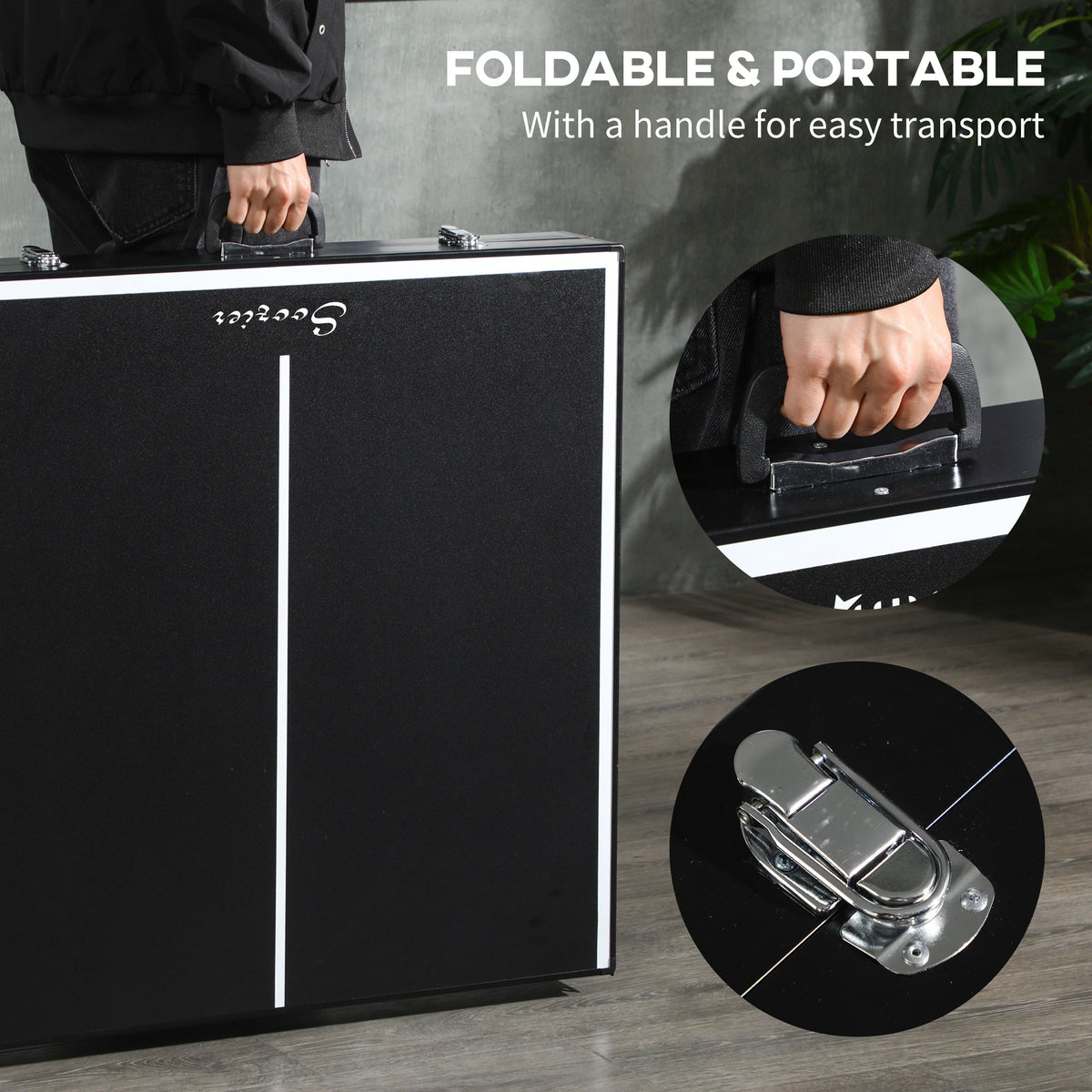 Mini Folding Table Tennis Table with Aluminium Frame, Portable Outdoor Ping Pong Table with Net for Indoor Outdoor Garden Camping, Black