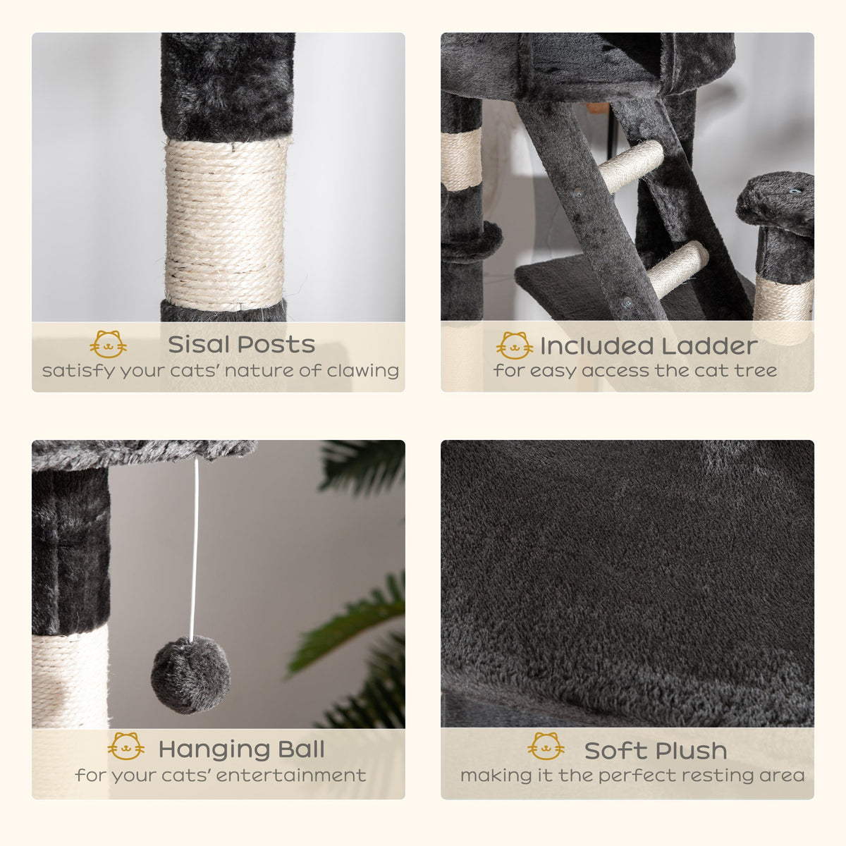 94"-102" Huge Cat Tree Ceiling High Cat Condo Scratching Post Activity Center Multi-Level Play House Light Grey