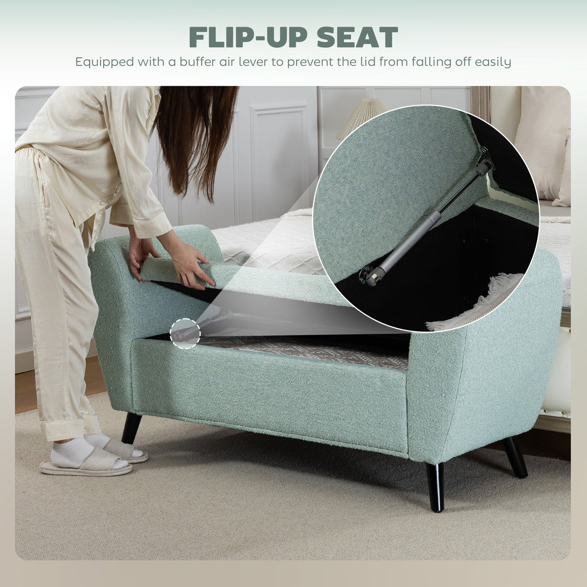 Upholstered Storage Bench with Arms, Modern Ottoman Bench for Bedroom, Entryway, and Living Room, Black