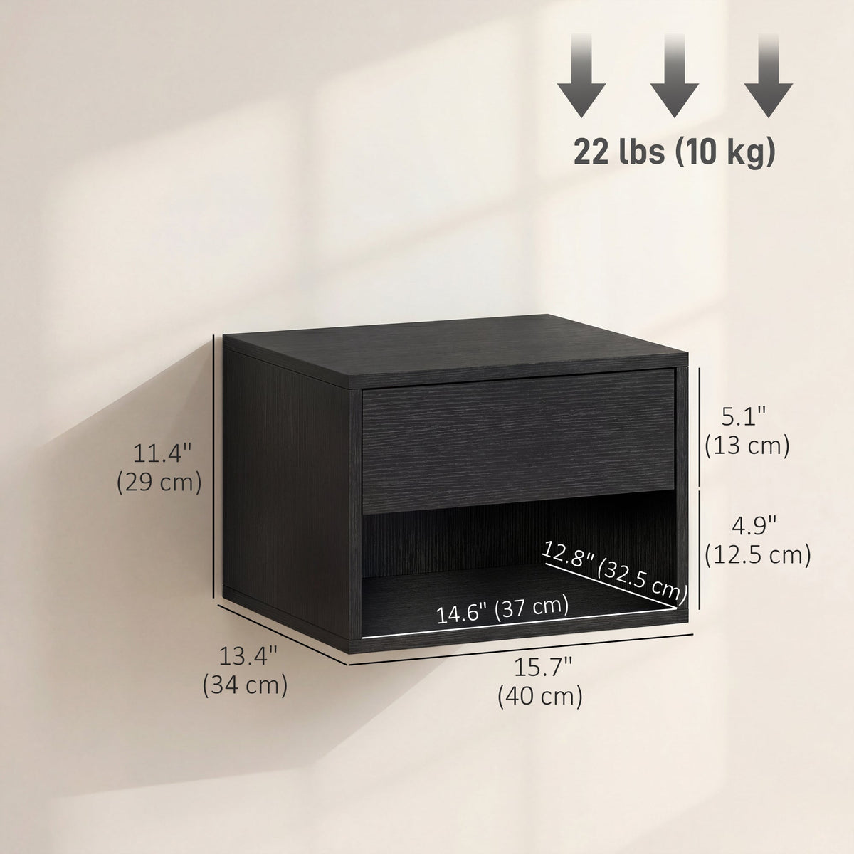 Floating Nightstand Set of 2, Wall Mounted Bedside Table with Drawer for Bedroom Black