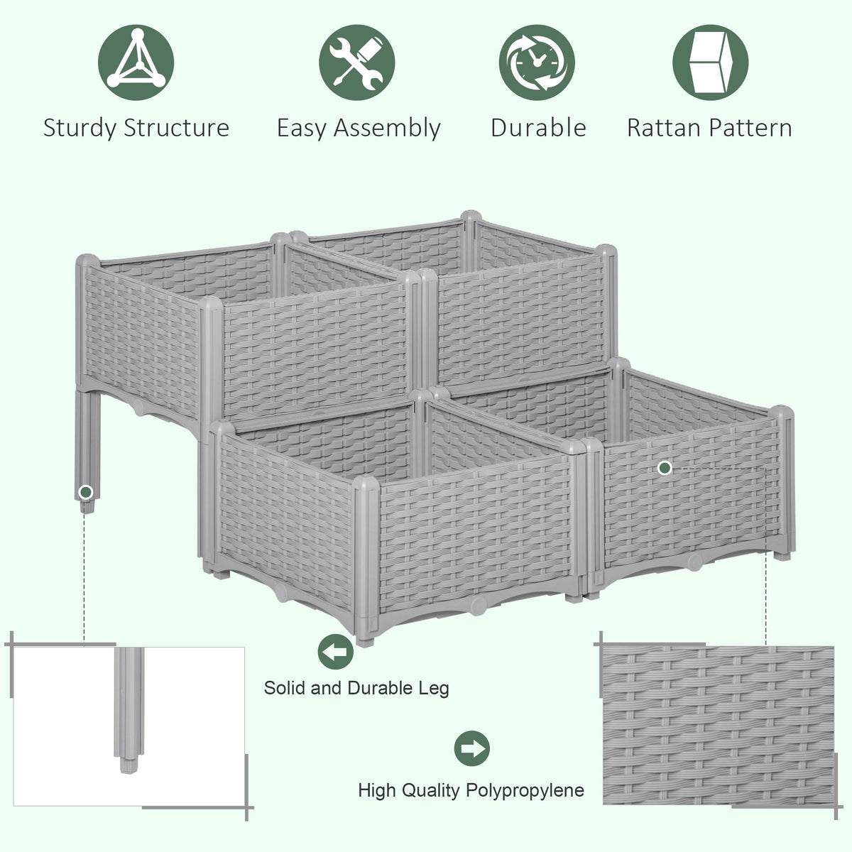 1 Piece Raised Garden Bed PP Raised Flower Bed Vegetable Herb Grow Box Stand Brown