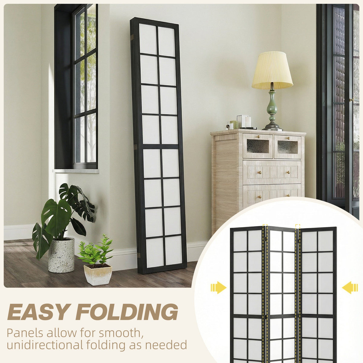 3 Panel Room Divider, 5.6 ft Folding Wall Divider Room Partition for Home Office, Bedroom, Black