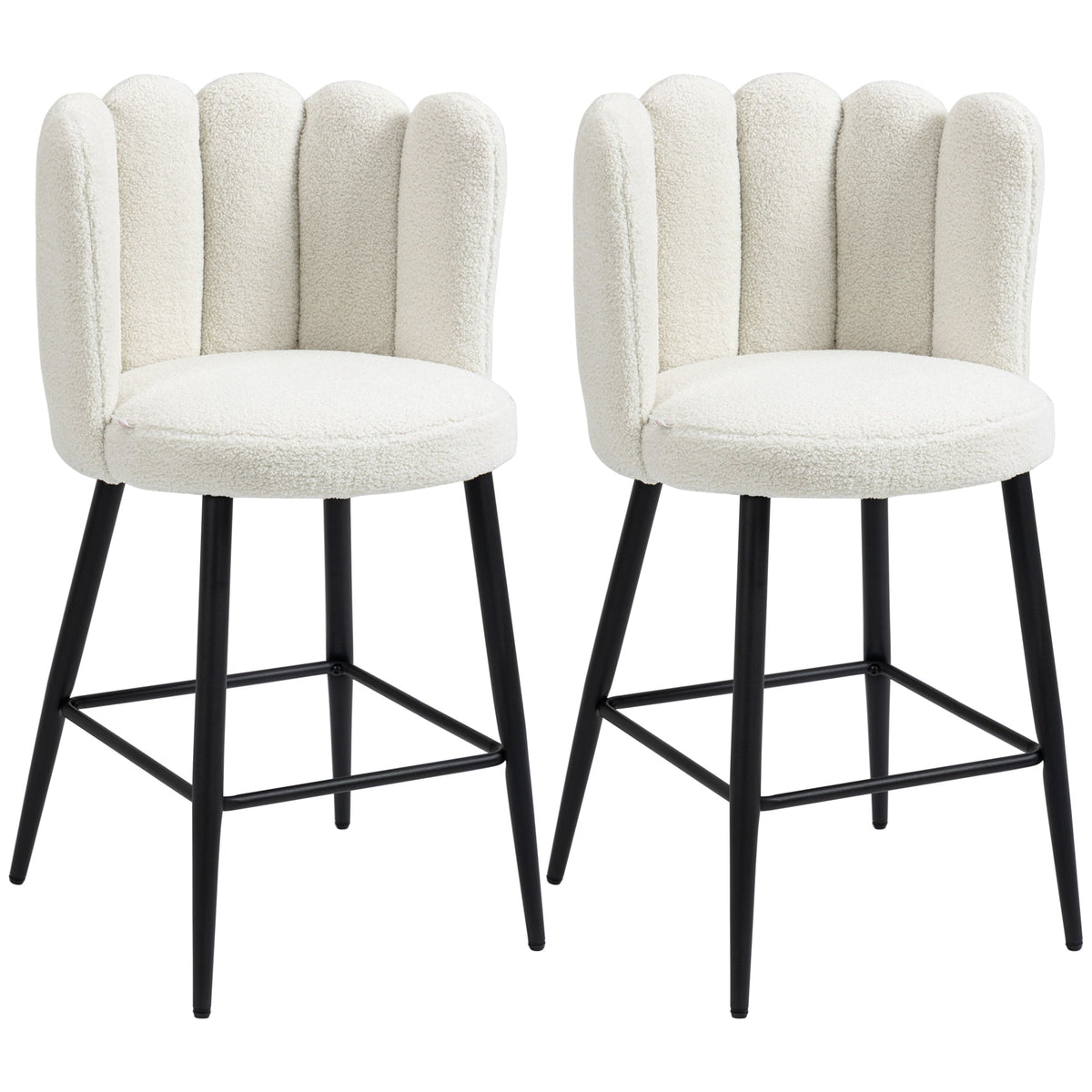 Faux Cashmere Bar Stools Set of 2 Counter Height Bar Stools with Back for Home Kitchen, 20.5"x19.7"x36.6", Cream