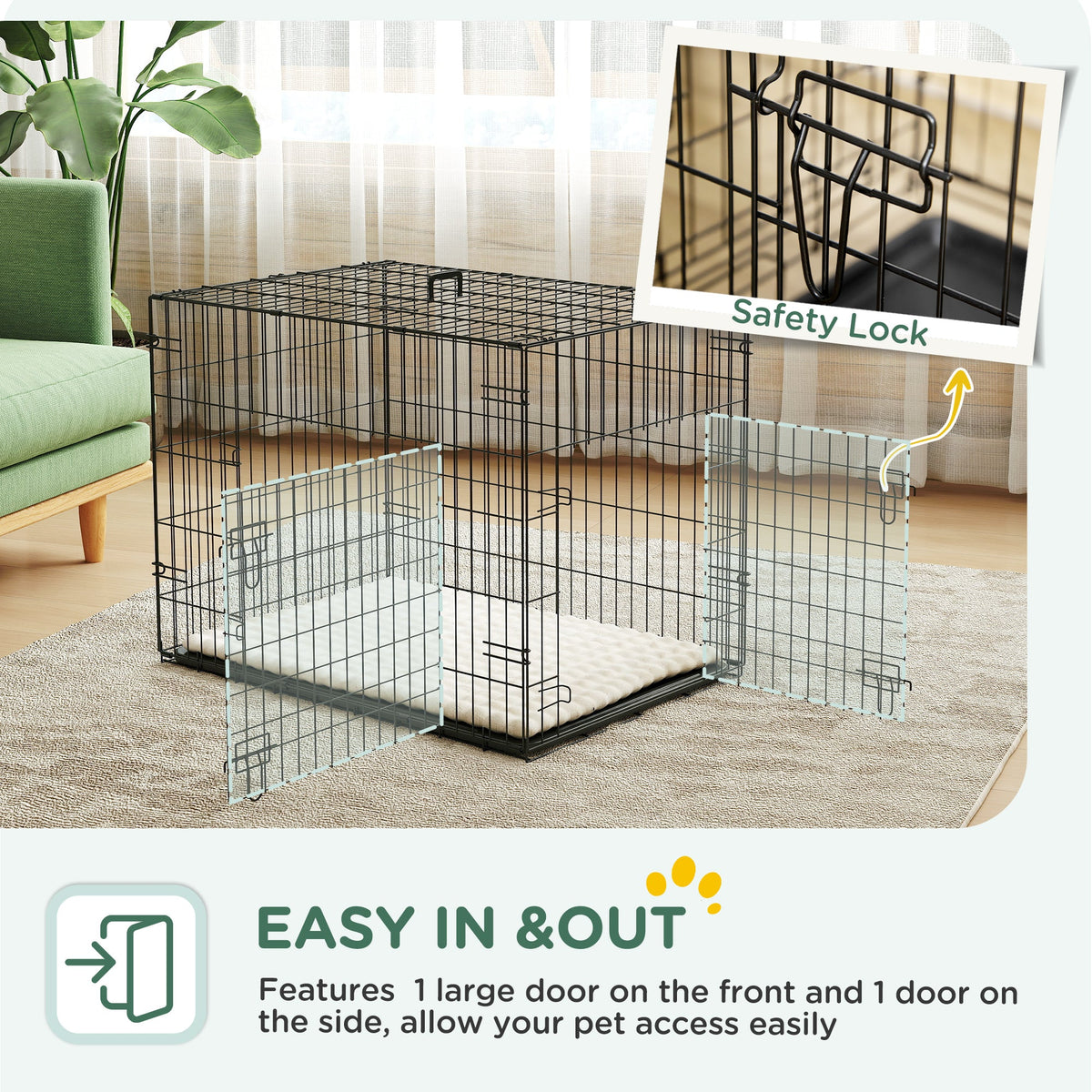 24" Dog Crate with 2 Doors, Folding Metal Dog Cage with Soft Cushion, Removable Tray, Handle for Extra Small Dogs, Black