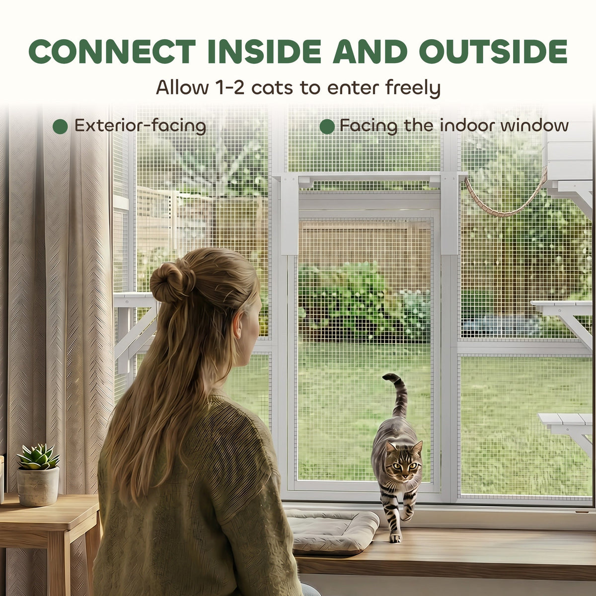 Large Outdoor Catio with Weatherproof Roof, Bridge, Resting Box, Platforms, Grey