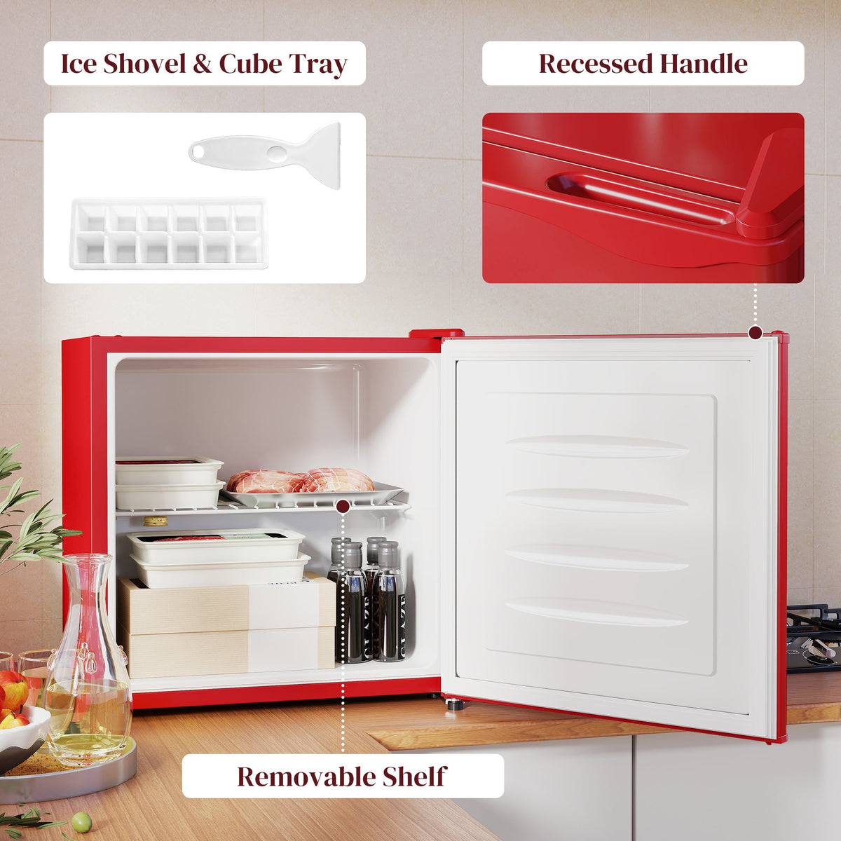 1.1 Cu. Ft. Mini Freezer, Compact Upright Freezer with Reversible Door, Removable Shelf, Adjustable Temperature, Black