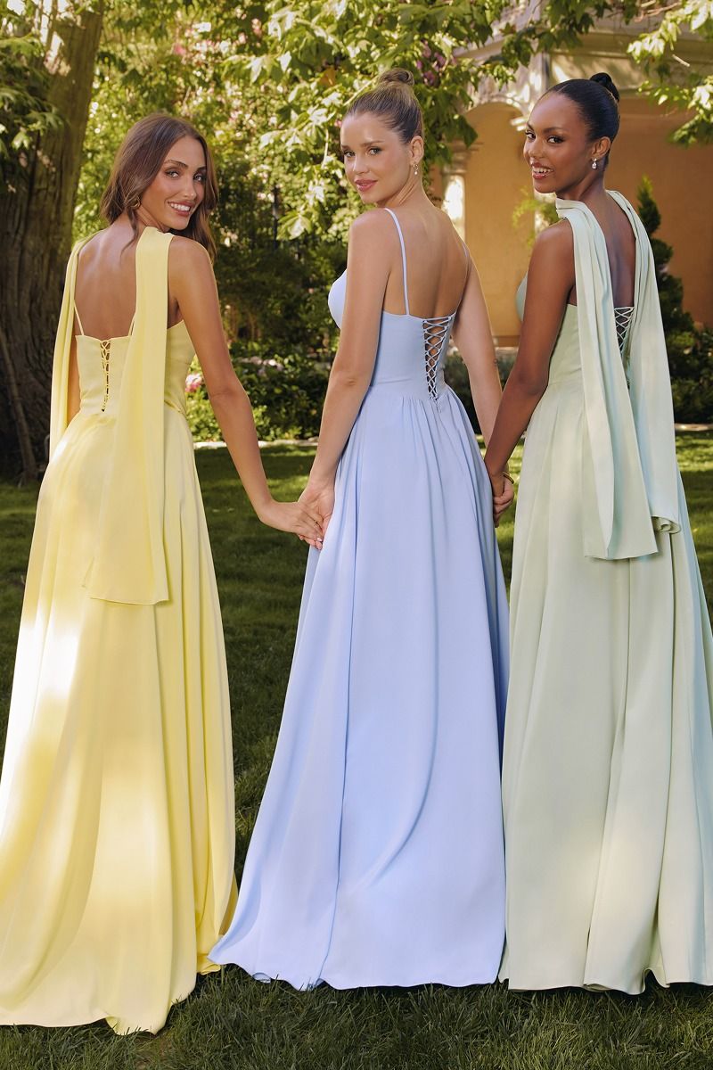 A-line gown features a strapless lace-up corset back