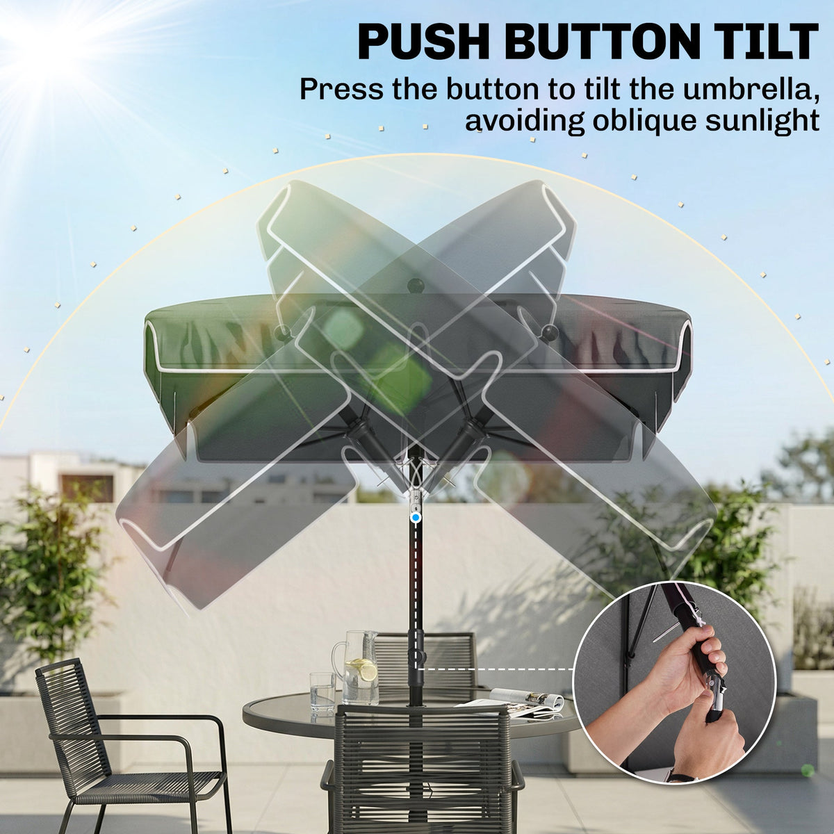 6.5x4ft Rectangle Patio Umbrella Aluminum Tilt Adjustable Garden Parasol Sun Shade Outdoor Canopy Beige
