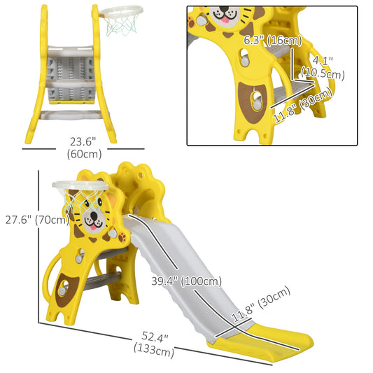 3 in 1 Slide for Toddlers, Kids Slide Playset with Basketball Hoop, Climber, for 18-36 Months, Yellow