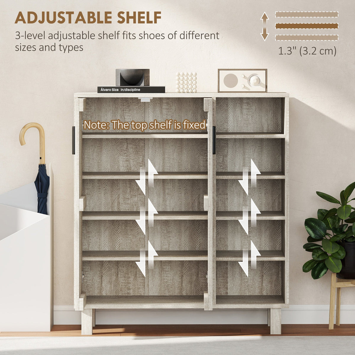 Shoe Storage with Double Doors and Open Shelves 17 Pair Shoe Storage Organizer for Entryway Hallway Black