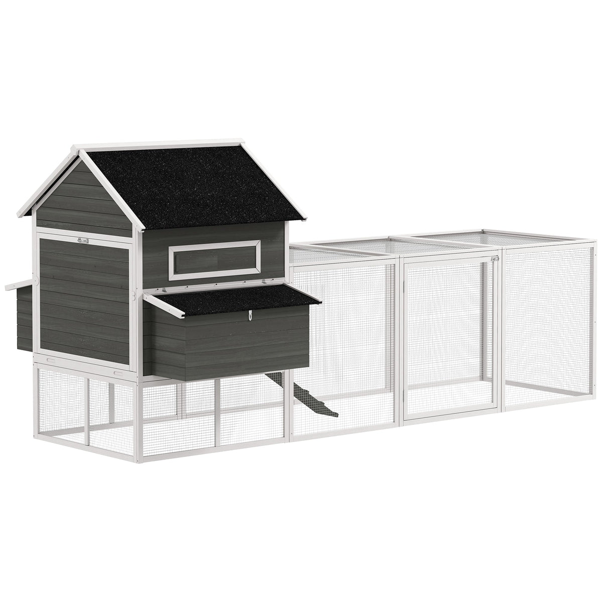 137" Wooden Chicken Coop with Chicken Run, Nesting Box, Dark Grey
