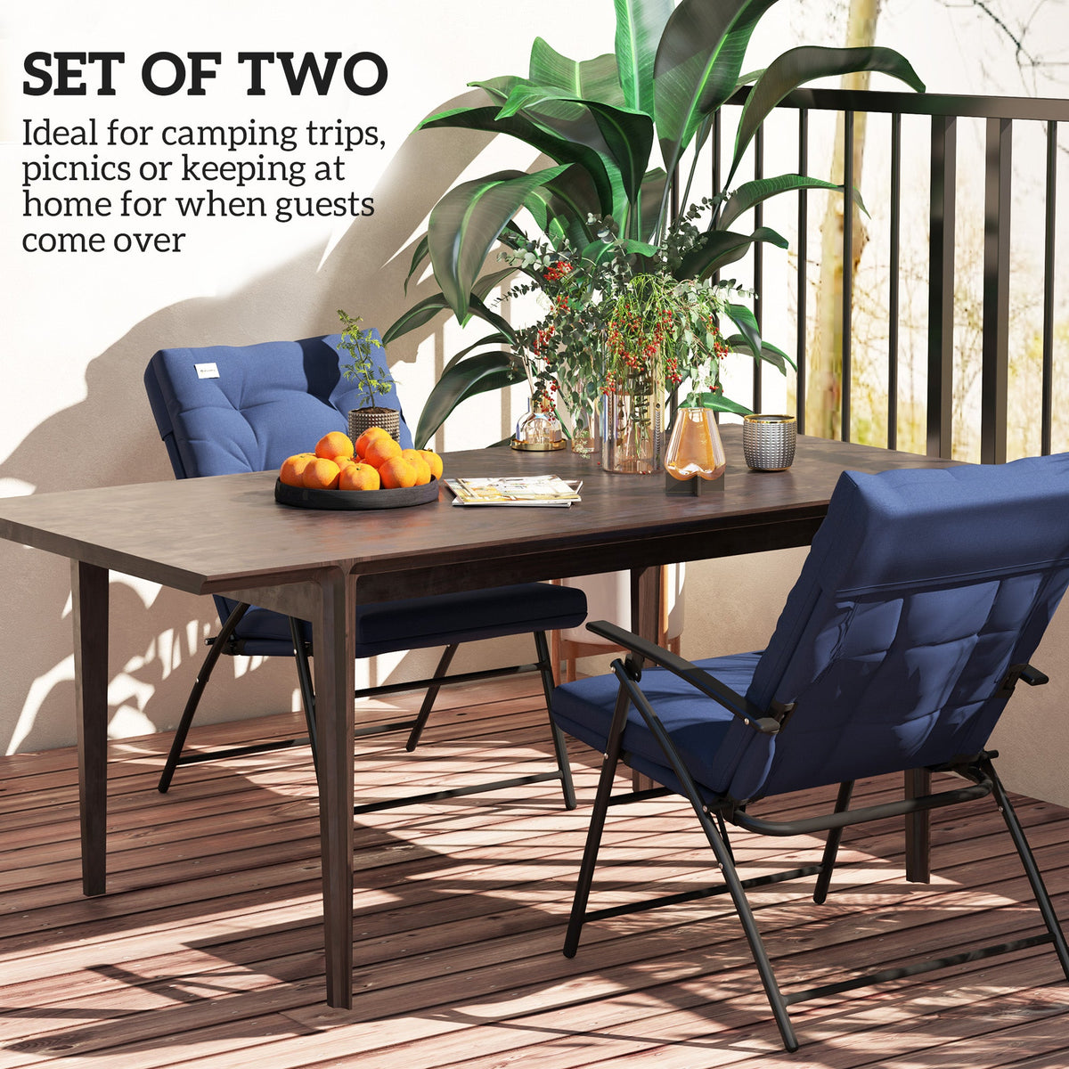 Set of 2 Outdoor Folding Chairs with Adjustable Backrest, Padded Camping Chairs for Outdoor Events, Grey