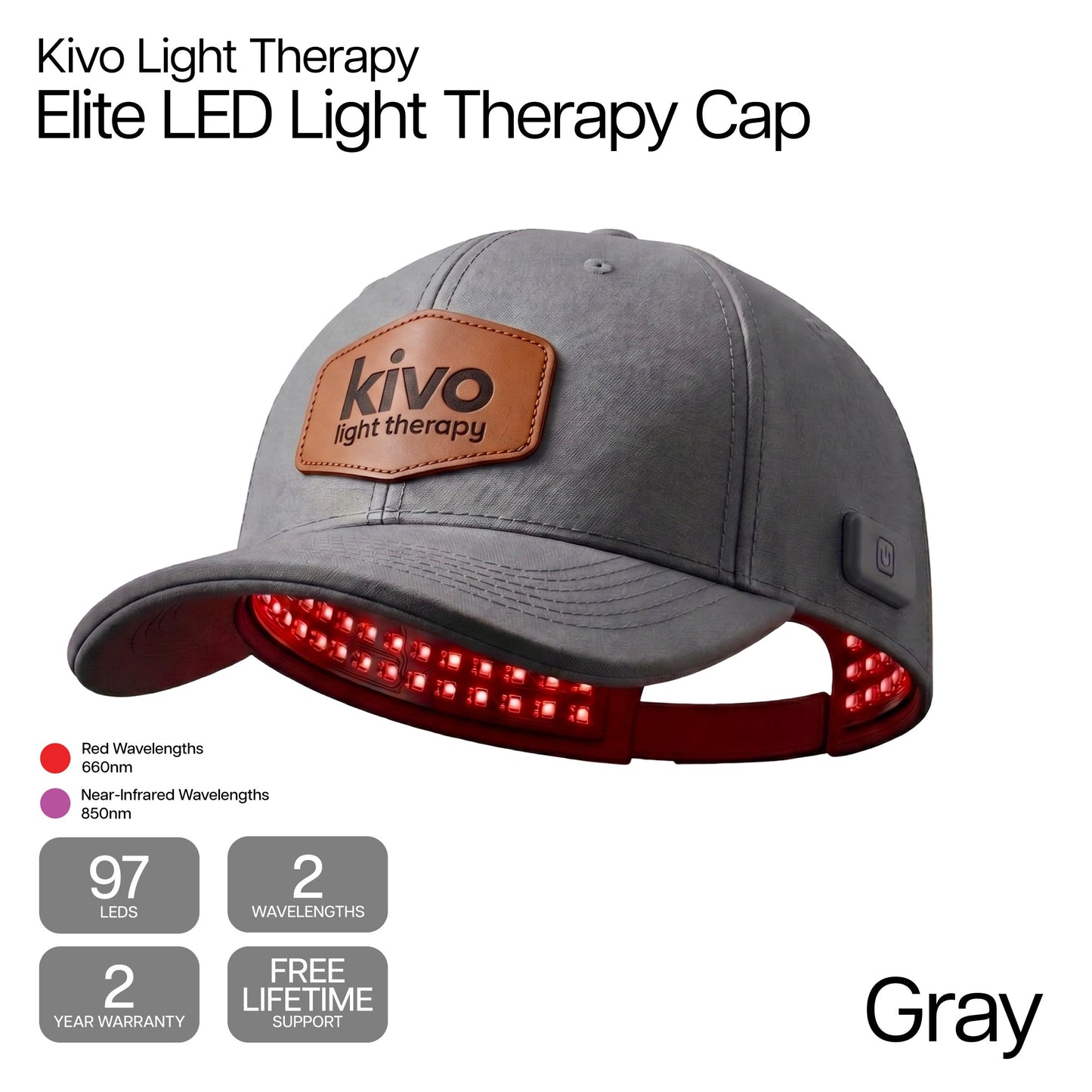 Kivo Red & Near-Infrared LED Therapy Cap - Portable & Battery-Powered
