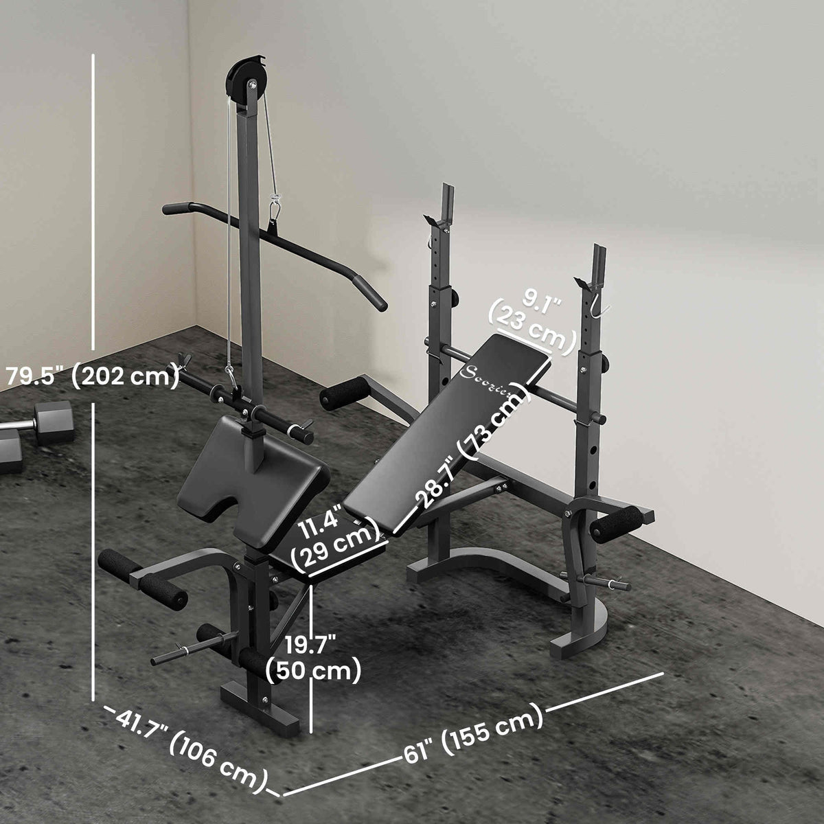 Adjustable Weight Bench with Bench Press Rack, Preacher Curl Bench, Leg Extension and Lat Pull Down