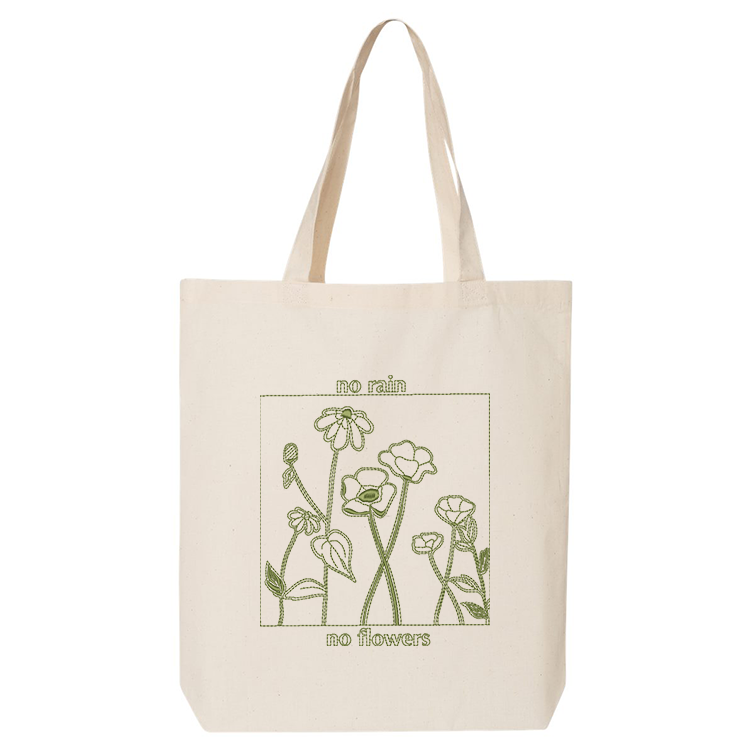 Tote bag "No rain No Flowers" brodé
