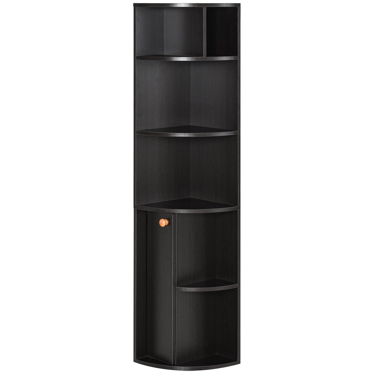 5-Tier Corner Bookcase, Storage Bookshelf, Freestanding Display Shelves with Open Compartments and Cabinet for Home Office, Living Room, Study, Black