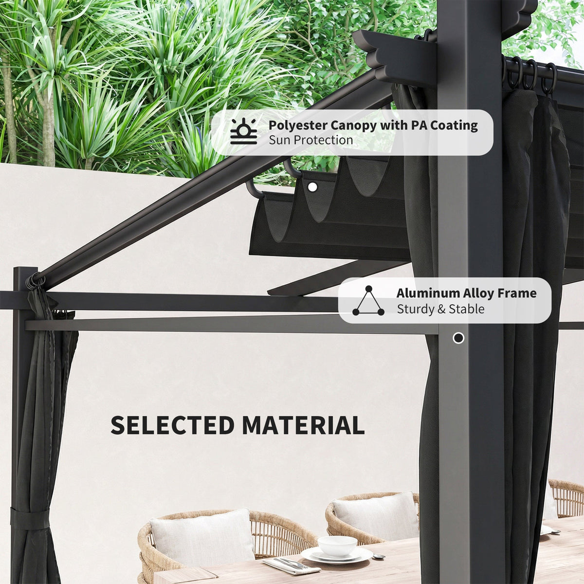 Metal Pergola with Sliding Roof Canopy, Retractable Pergola Canopy, 10' x 10', Beige