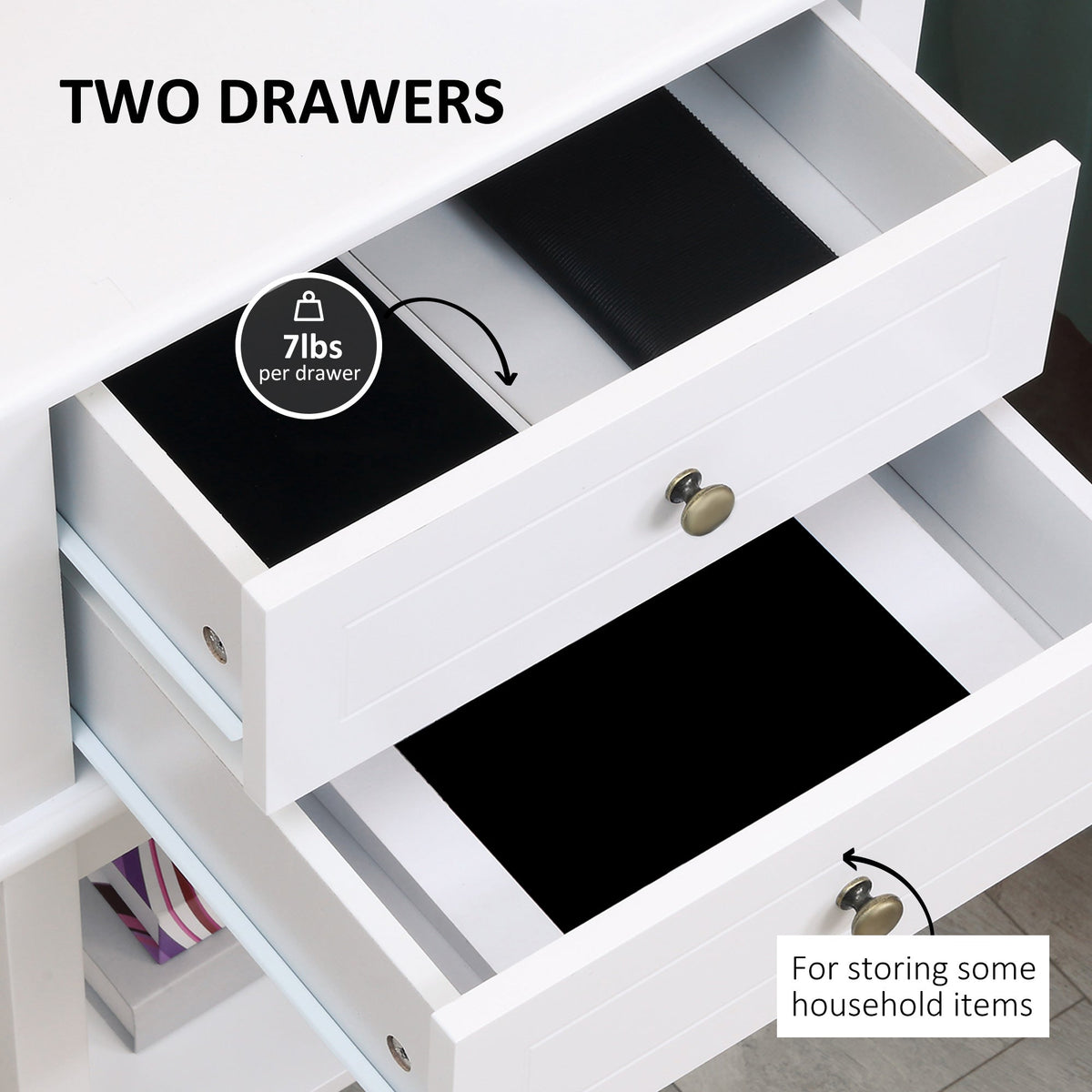 Modern Sofa Side Table, Accent End Table with Drawers and Storage Shelf, Nightstand for Bedroom Living Room, Black