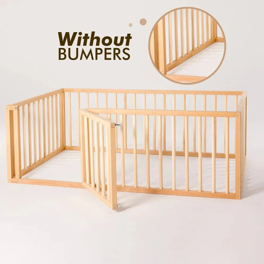 Twin Size Bed Frame for Toddlers with Fence