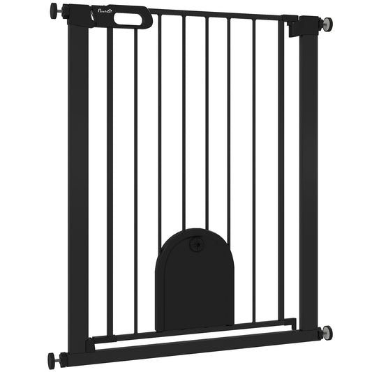 30"-52" Extra Wide Pet Gate Barrier with Small Door, 30"H Dog Gate with Safety Gate Barrier, Stair Pressure Fit, Black