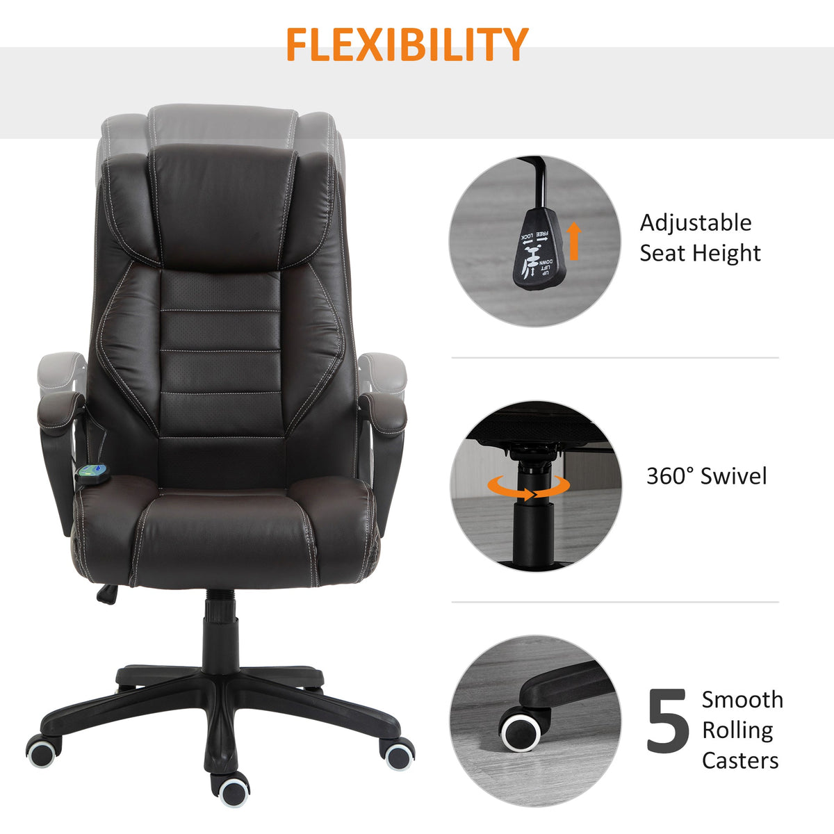Massage Office Chair, High Back Executive Office Chair with 6-Point Vibration, Timer, Adjustable Height, Swivel Seat and Rocking Function, Black