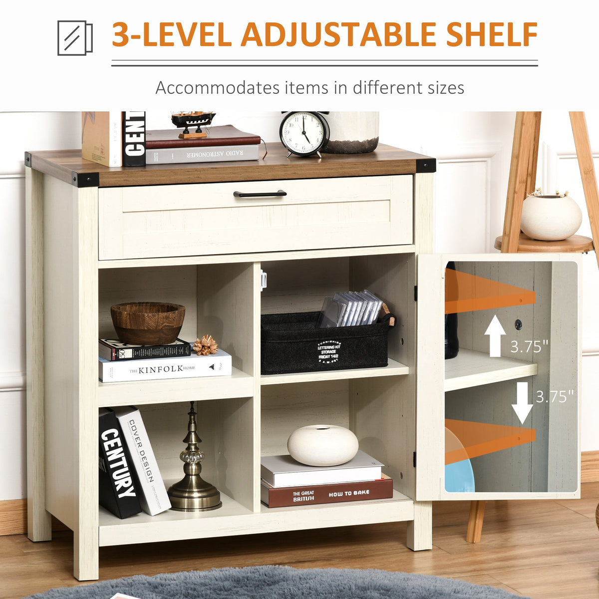 Rustic Barn Door Storage Cabinet Modern Farmhouse Buffet Sideboard for Kitchen & Dining Room Dark Oak