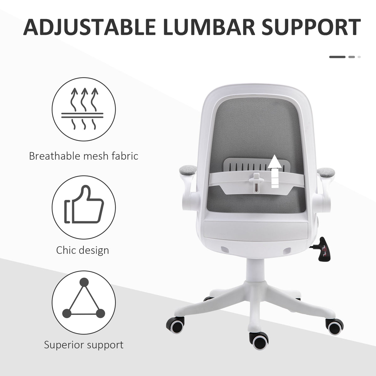 360° Swivel Office Chair Task Chair, Breathable Fabric Computer Chair with Flip-up Arms and Adjustable Height, Grey