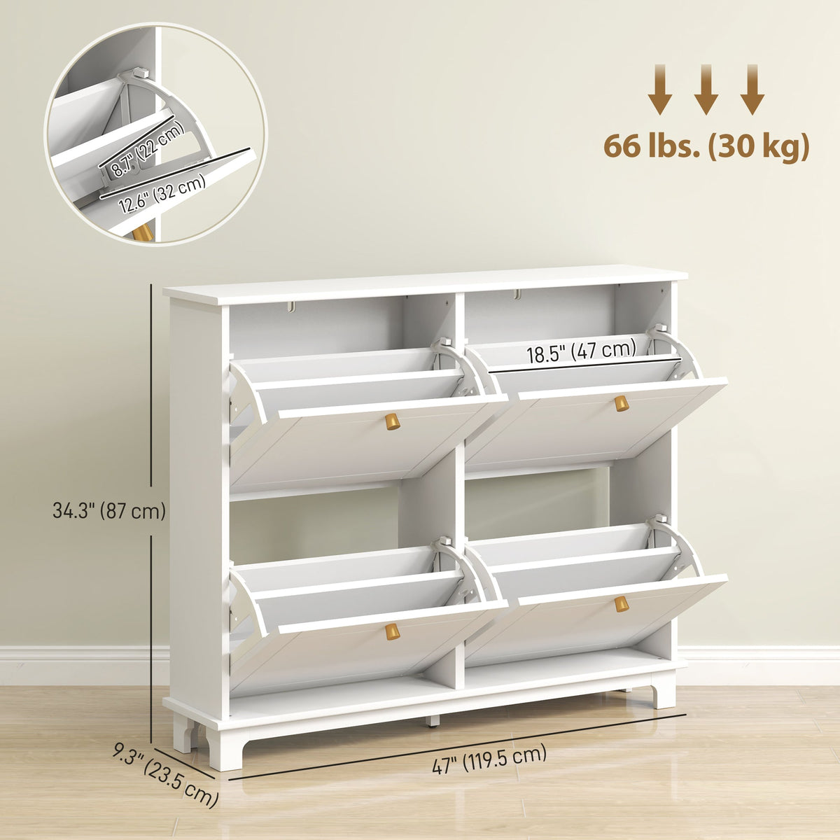 Modern Shoe Storage Cabinet, Narrow Shoe Cabinet with 4 Flip Drawers, Adjustable Shelves, 5 Legs for Entryway, Black